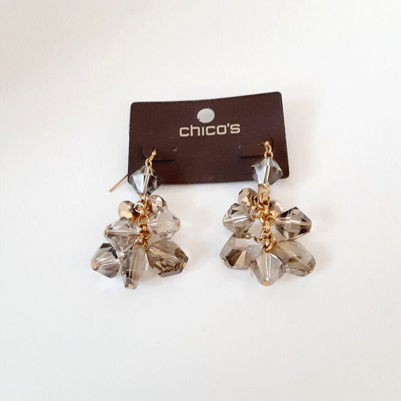 Chico's Fina Cluster Smokey Crystal Bead Dangle Earrings Elegant Cha Cha NWT NEW - Picture 1 of 6